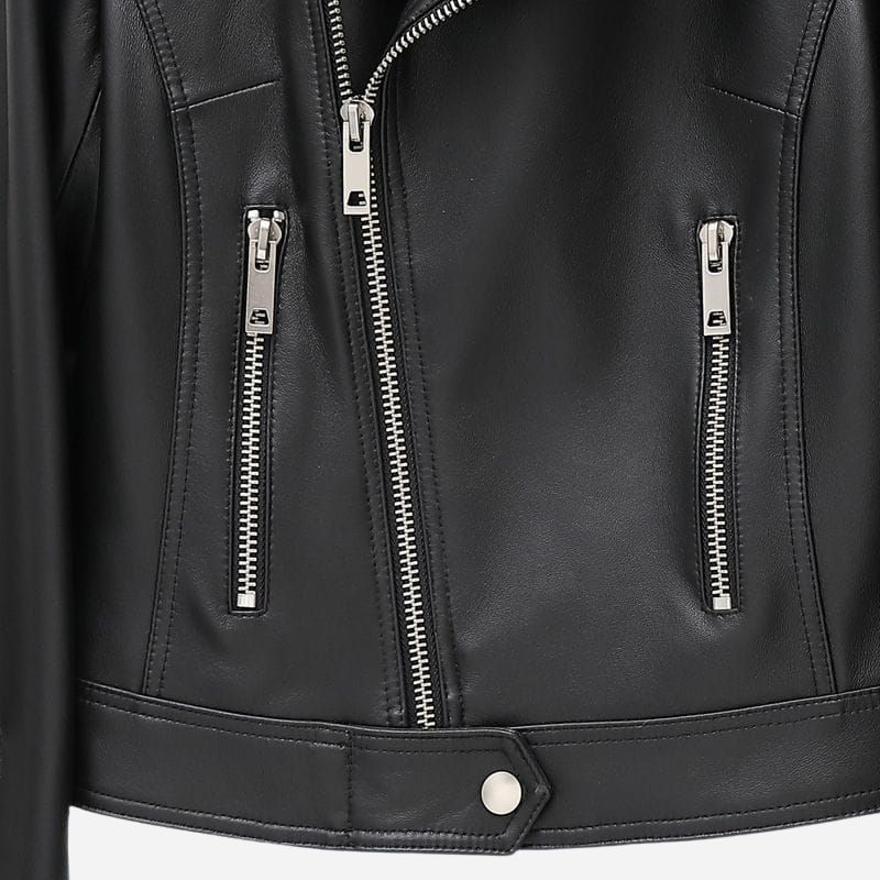 Veste en Cuir Courte Femme Cintrée — Perfecto Biker Cuir de Chèvre