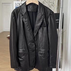 Veste en cuir femme longue style tailleur en cuir veritable noir