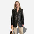 Veste en cuir longue pour femme style blazer en cuir véritable