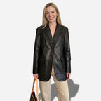 Veste en cuir longue pour femme style blazer en cuir véritable