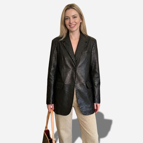 Veste en cuir longue pour femme style blazer en cuir véritable