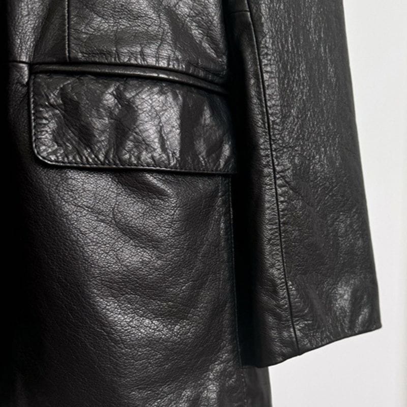 Veste en cuir femme longue style tailleur en cuir veritable noir