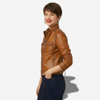 Veste en cuir femme marron rétro