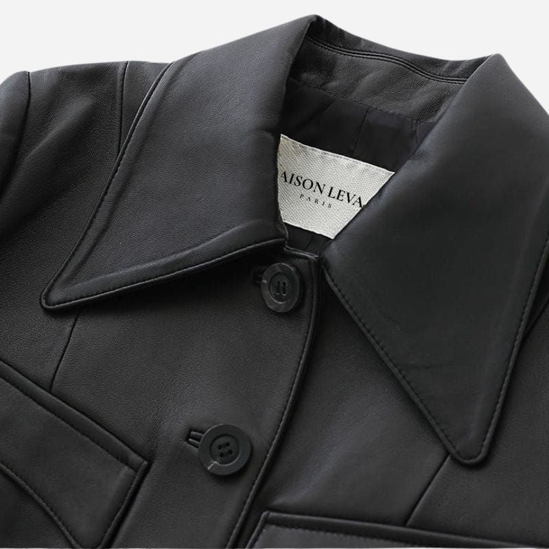 Veste en cuir longue pour femme noir en cuir de chevre