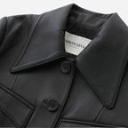 Veste en cuir longue pour femme noir en cuir de chevre