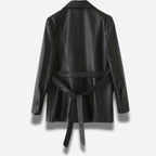 Veste en cuir longue pour femme noir en cuir de chevre