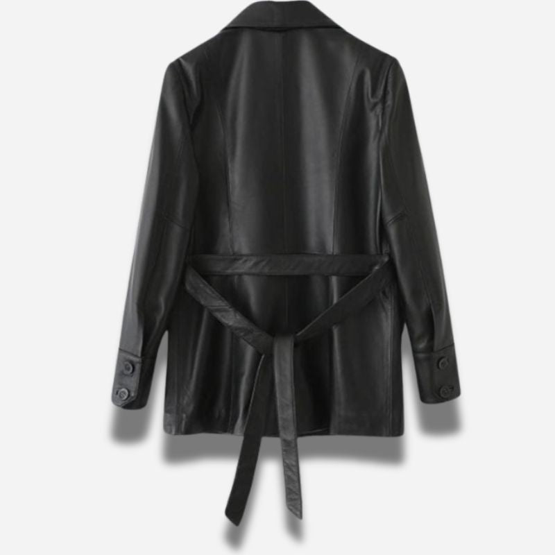 Veste en cuir longue pour femme noir en cuir de chevre