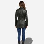 Veste en cuir longue pour femme noir en cuir de chevre