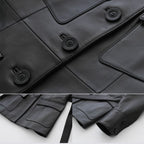 Veste en cuir longue pour femme en cuir de chevres avec ceinture et boutons 