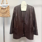 Veste en cuir Marron femme mi longue pour le primptemps