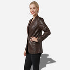 Veste en cuir Marron femme mi longue pour le primptemps