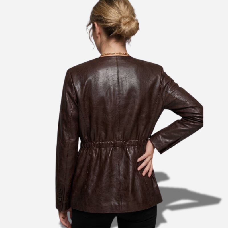 Veste en cuir Marron femme mi longue pour le primptemps