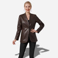 Veste en cuir Marron femme mi longue pour le primptemps