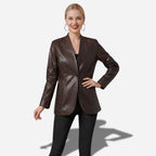 Veste en cuir Marron femme mi longue pour le primptemps
