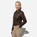 Veste en cuir marron foncé pour femme 
