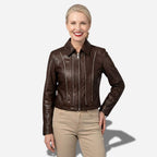Veste en cuir marron foncé pour femme 