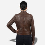 Veste en cuir marron foncé pour femme en cuir véritable