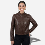 Veste en cuir marron foncé pour femme en cuir véritable