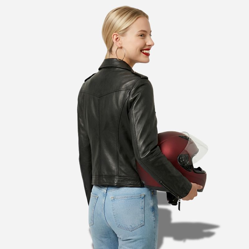 Veste en cuir de moto our femme de couleur noir en cuir véritable de mouton