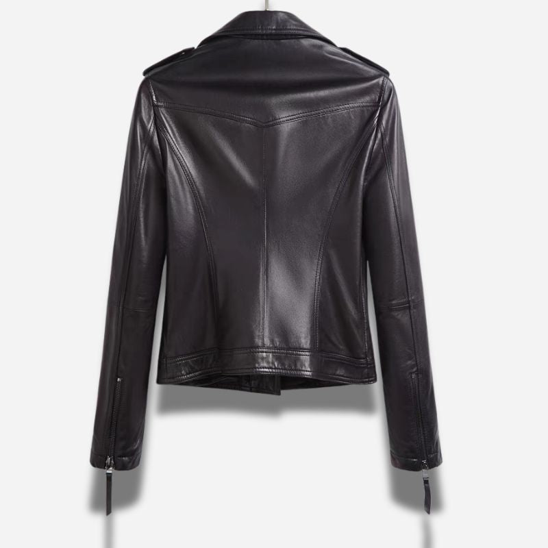 Veste en cuir de moto our femme de couleur noir en cuir véritable de mouton