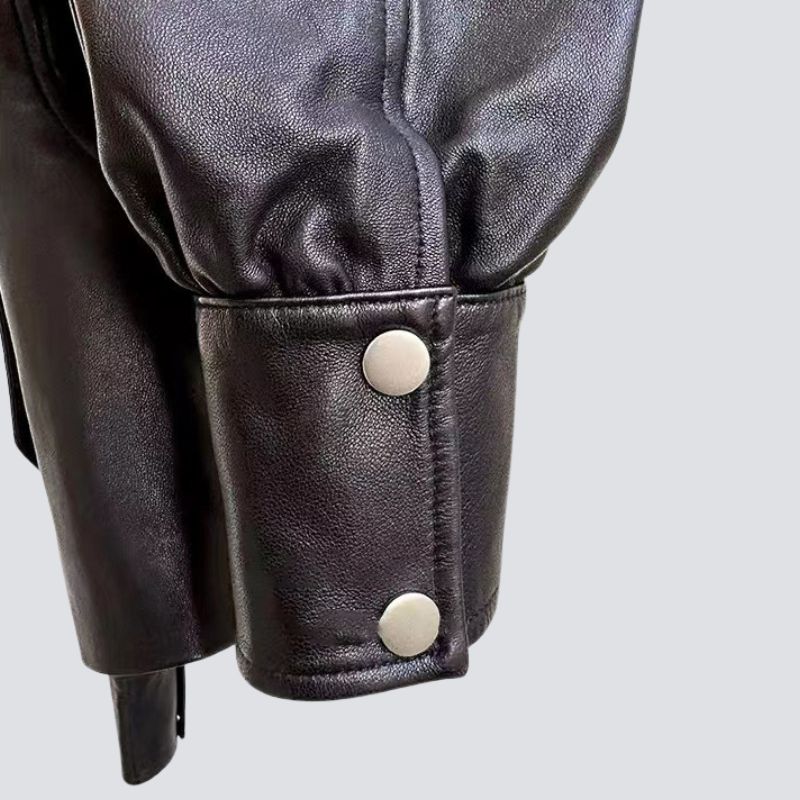 Veste en Cuir Véritable Noir Courte Ajustée