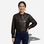 Veste en cuir veritable courte pour femme de couleur noir