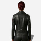 Veste en cuir noir veritable clouté pour femme