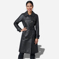 Veste en cuir noir longue pour femme en cuir de chèvre véritable