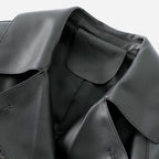 Veste en cuir noir longue pour femme en cuir de chèvre véritable