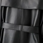 Veste en cuir noir longue pour femme en cuir de chèvre véritable