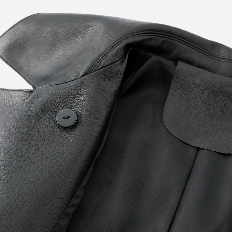 Veste en cuir noir longue femme