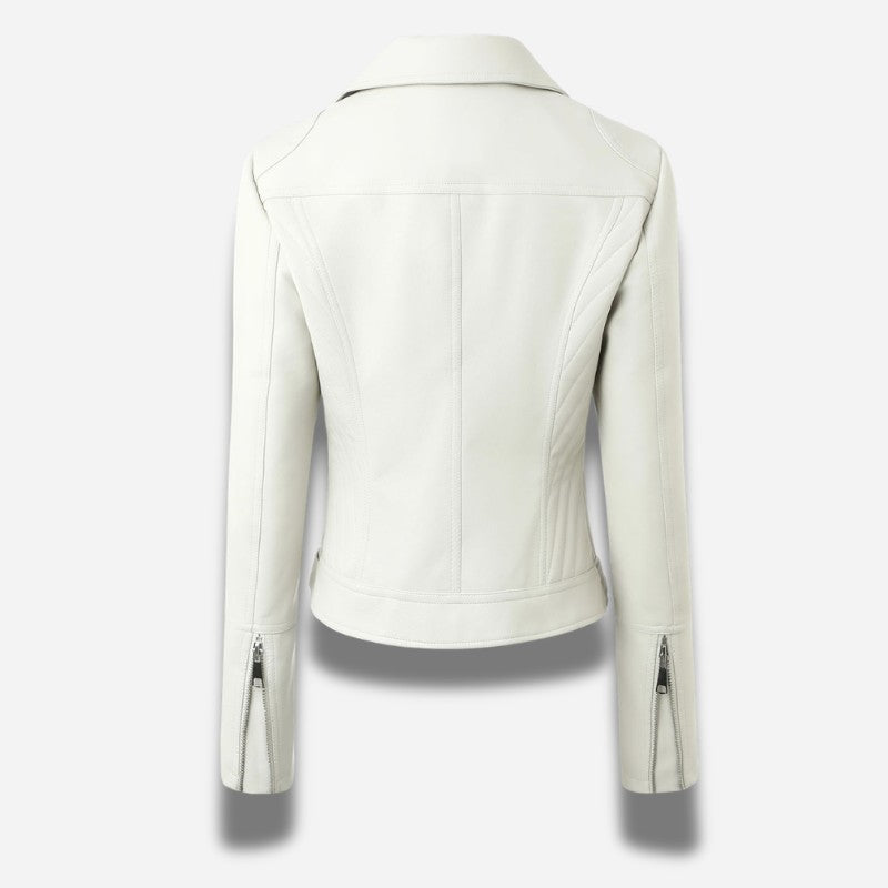 Veste en simili cuir cintrée pour feme de couleur blanche style perfecto
