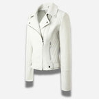 Veste en simili cuir cintrée pour feme de couleur blanche style perfecto
