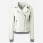 Veste en simili cuir cintrée pour feme de couleur blanche style perfecto