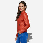 Veste en Simili Cuir Femme Rouge | Style Perfecto