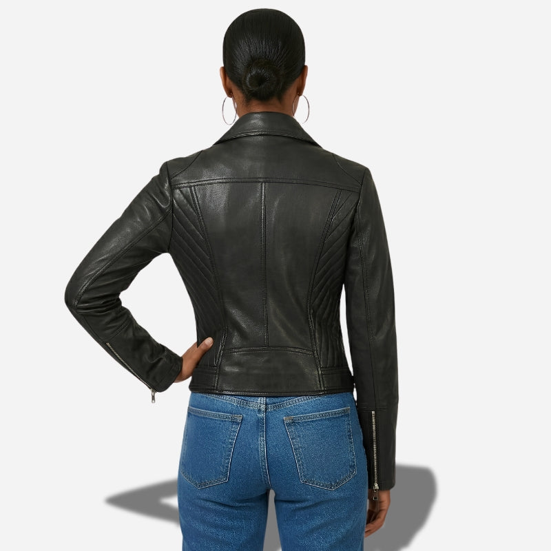 Veste en simili cuir noir pour femme style perfecto
