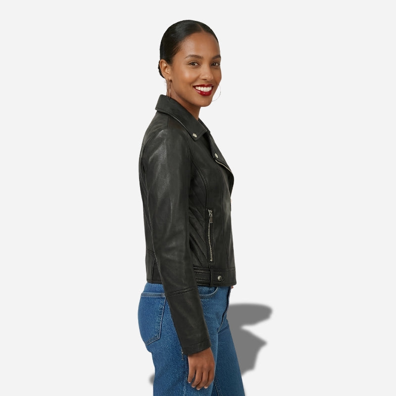 Veste en simili cuir noir pour femme style perfecto