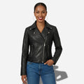 Veste en simili cuir noir pour femme style perfecto