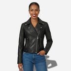 Veste en simili cuir noir pour femme style perfecto