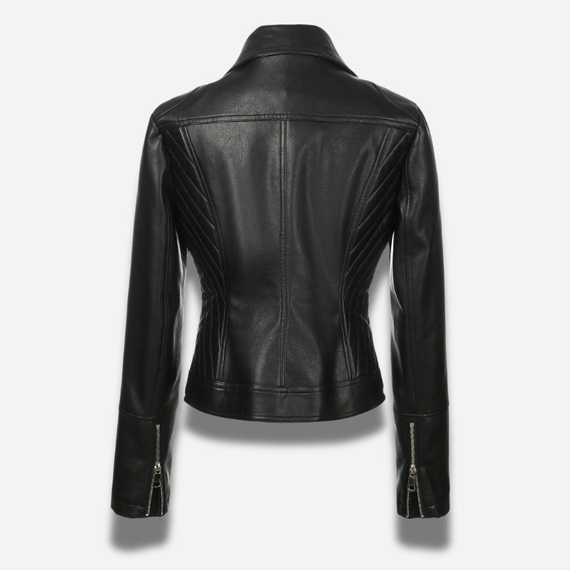 Veste en simili cuir noir pour femme style perfecto