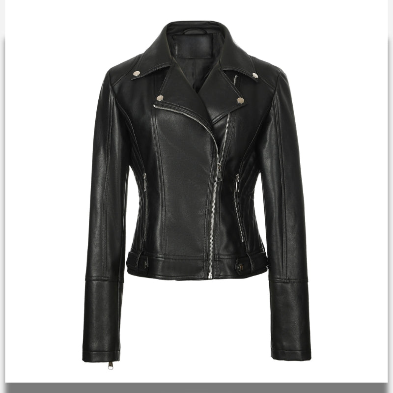 Veste en simili cuir noir pour femme style perfecto