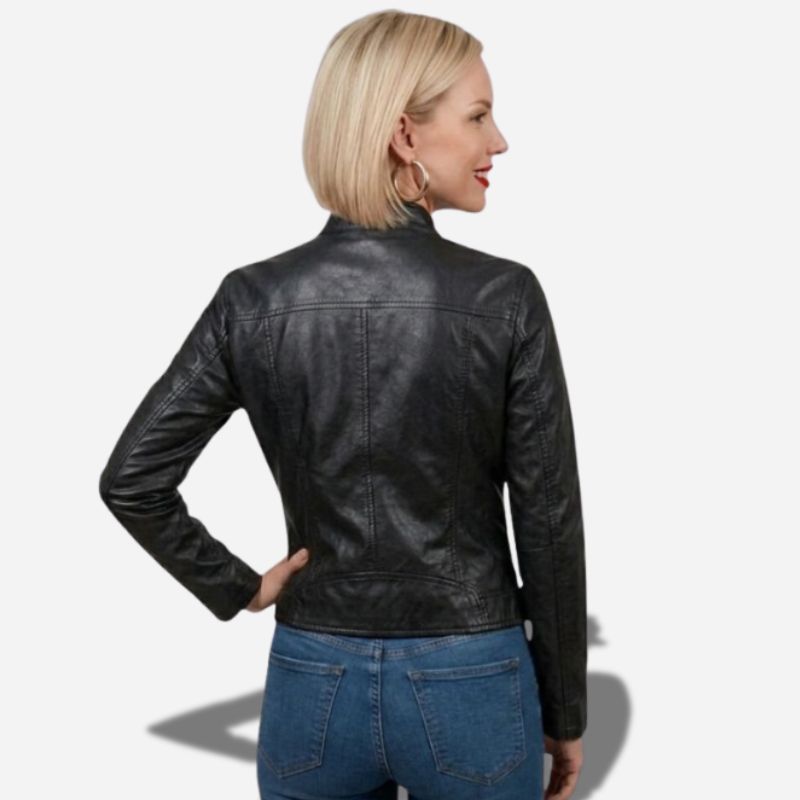 Veste femme en cuir noir de mouton 