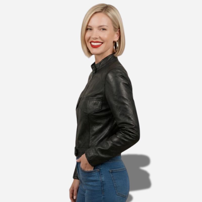 Veste femme en cuir noir de mouton 