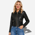 Veste femme en cuir bnoir courte