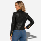 Veste femme en cuir bnoir courte