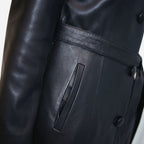 Veste longue en cuir noir pour femme style trench