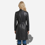 Veste longue en cuir noir pour femme style trench