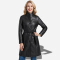 Veste longue en cuir noir pour femme style trench