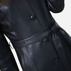 Veste longue en cuir noir pour femme style trench
