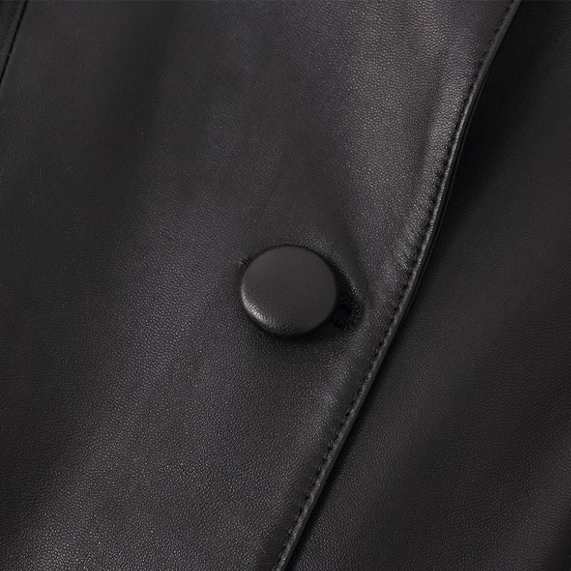 Veste longue en Cuir Noir Femme